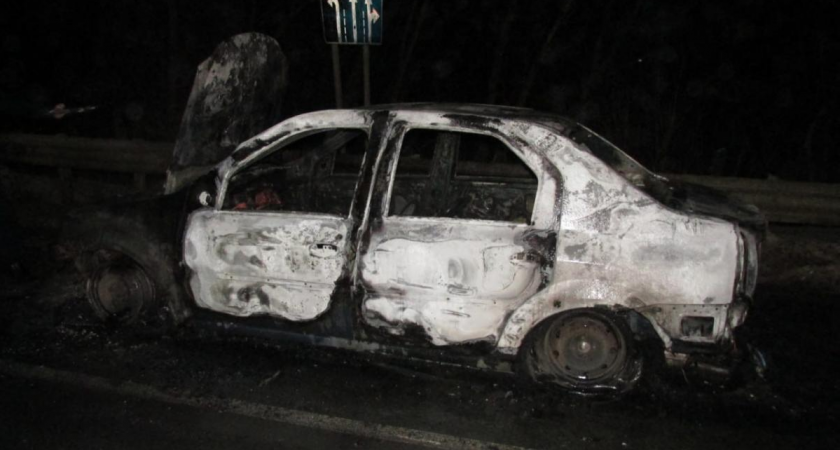 В Мордовии сгорел Renault Logan на трассе в Лямбирском районе